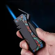 Pocket Torch Lighter, Adjustable Single Jet Blue Flame Butane Lighters Windproof Refillable Gas Lighters with Punch for Gift Grill Camping (Without Gas)