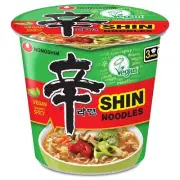 (24 Pack) NONGSHIM Korean Spicy Shin Ramen Instant Cup Noodle Soup, Vegan, 75g