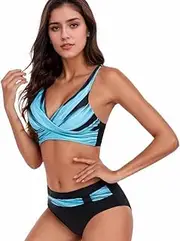 [Generic] Women's High Waisted Push Up Bikini Set - Adjustable Straps, Tummy Control, Vintage Style Two-Piece Swimwear for Summer, Beach, Pool Party