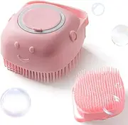 Dog Cat Bath Brush Comb Silicone Rubber Dog Grooming Brush Silicone Puppy Massage Brush Hair Fur Grooming Cleaning Brush Soft Shampoo Dispenser (Pink)