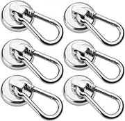 6 Pack Magnetic Hooks Metal Magnetic Hooks Heavy Duty Neodymium Magnetic Hooks with Swivel Carabiner Hook,Silver