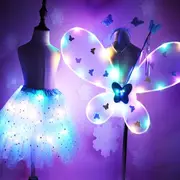 Fairy Flashing Wings Tutu Skirt Headband Wand Girls Costume