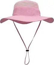 [uxcellmo] Outdoor Men Women Mesh Wide Brim Anti-UV Sun Protection Fishing Hiking Foldable Hat Cap (Pink)