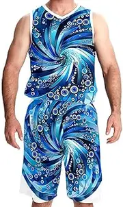 [KQNZT] Basketball Jerseys Shorts Sport Set, Basketball Jersey for Women, Hip hop Clothing for Party, Modern Geometric Circle Blue Mandala Art