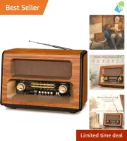 Retro Bluetooth Radio with AUX/USB - 3 Power Sources, Perfect Christmas Gift