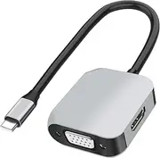 MEIRIYFA USB C to HDMI VGA Adapter for Dual Monitors, 2 in 1 USB C Hub with 4K HDMI, 1080P VGA Compatible with Monitor, Laptop, Mobile Phones, Tablet