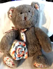 Light Gray 18" Teddy Bear with a Floral Blanket Very Soft 29" x 30" NEW