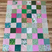 Quilt Top Lap Throw Table Topper Sofa Pillow 36" x 45" Green and Pinks