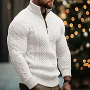 Men's Christmas Sweaters Pullover Sweater Jumper Cable Knit Regular Knitted Quarter Zip Plain Stand Collar Modern Contemporary Xmas Work Clothing Apparel Winte