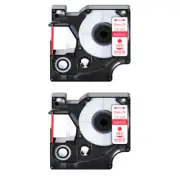 2PK Red on White label tape 12mmx7m For DYMO D1 45015 LabelManager 200 400 450D