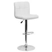 Flash Furniture Cushioned Bar Stool 34" Vinyl Low Back Adjustable Height White