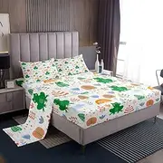 Cute Frog Kids Sheet Twin Size,Rainbow Flowers Plants Toddler Bedding Set,Girls Boys Adults Room Decor,Hand-painted Cloud Cartoon Colorful Bright Bed Sheet Set 3pcs(Fitted + Flat + 1 Pillowcase)