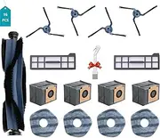 16 PCS Replacement Parts for Eufy X10 Pro Omni Vacuum Cleaner Accessories Kit, 1 Main Brush, 4 Side Brushes, 4 Mop Cloth Pads, 4 Vacuum Dust Bags, 2 Hepa Filters,1 Cleaning Brush
