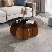 Round Coffee Table Glass Coffee Top, Solid Wood Base and Clear Tempered Glass Top Coffee Side Tea Table,Simple & Modern Center Table for Living Room,Patio(Walnut,70X40cm)