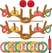 2 Sets Inflatable Reindeer Antler Ring Toss Game (2 Antlers 20 Rings) for Christmas Party Games