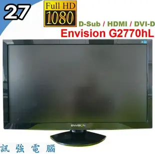 ENVISION G2770HL 27吋 FullHD LED螢幕《D-Sub、HDMI、DVI 輸入》內置喇叭、附線組