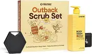 TOOLETRIES Outback Scrub Set For Men - Ergonomic, Durable Silicone Body Scrubber 2.0 and Outback Bourbon Body Wash For Deep Exfoliation
