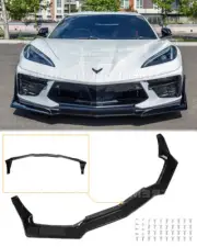 GLOSSY BLACK Front Lip ZR1 Stage 3 Style For 20-Up Corvette C8 Bumper Splitter