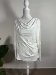 Pearl By Lela Rose WOMENS Ivory Colored Jersey Ruched Top Size L,$145