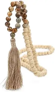 BALIBALI 8MM Semi-Precious Gem Stones Wood Mala Bead Necklace Multicolor Tassel Charms Chain Necklace Handmade Beaded Pendant Necklace for Women Men