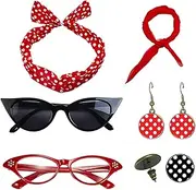 [Generic] Headbands for Women, Red Bow Headband and Print Dangle Earrings Set, Costume Accessories with Red Bow Headband, Vintage Hair Bands, Glasses