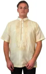 White Short Sleeve Organza Barong Tagalog ORDER US SIZE