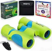 Kids Binoculars Real Binoculars in 2 Different Vibrant Color Options for Boys and Girls - Bonus Sticker Book of 40+ Birds with Species Names - Green & Blue