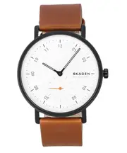 Skagen Kuppel Brown Leather Strap White Dial Quartz SKW6889 50M Mens Watch