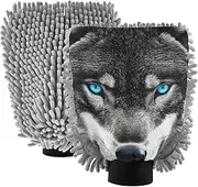 XYMZR Portrait Wolf Eye Blue Absorbent Microfiber Car Wash Mitt, Funny Cute Anime Scratch Free for Cars Cleaning, Home Cleaning Mitts, 2 Pack, 10.24” L x 7.09” W