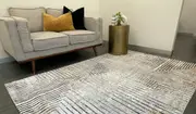 Ali Light Grey and Black Abstract Lines Rug
