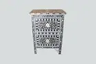 Handmade Mother of Pearl Floral Design Black Two Drawer Bedside Table Nightstand