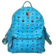 MCM Blue Visetos Studded Backpack Bag