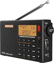 RADIWOW SIHUADON R-108 Portable Digtial Radio AM FM SW LW Airband Full Band DSP Stereo Radio Battery Operated with Headphone Antenna Jack Sleep Time and Alarm Clock 500 Memory Preset(Black)