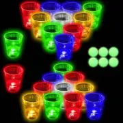 Glow in The Dark Beer Pong Set,Party Games for Beer Pong Table,22 Light up Cu...