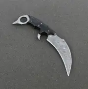 Damascus steel handmade Karambit knife black sing handle with leather sheath
