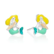 925 Sterling Silver Little Mermaid Enamel Stud Earrings Push-back Sleeper Studs
