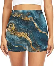[GuoChe] Underwear Bikini Bottoms Bathing Trunks with Liner Swimwear Shorts for Teens Surf Sports Blue and Gold Marble Texture