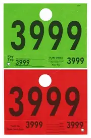 Numbered Auto ID Tag w Hang Slit, 5-1/4"x 6-1/2", Rd /Gn (3000-3999) - Bx/1,000