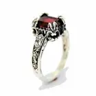 Garnet Engagement Ring In 14K White Gold Emerald Cut Antique Style Solid Jewelry