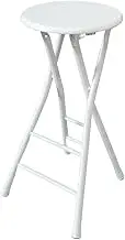 Foldable High Bar Stool with Backrest and Footrest Portable Tall Chair for Adults Home Camping Shop and Gameroom Round Kitchen Counter Height Chair (Natural 70cm/28in)