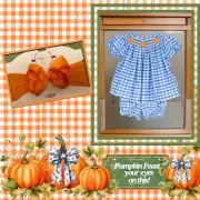 Girls NWT Classic Whimsy Smocked Dress Set & Bloomers Pumpkins Free Bow 6 Months
