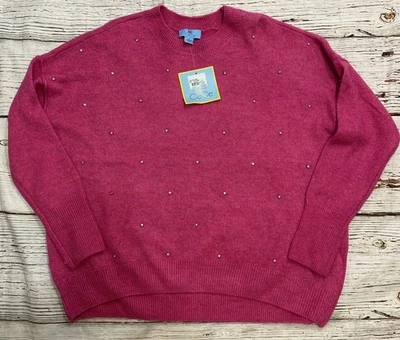 CeCe Pink Rhinestone Sweater Women’s Crew Neck Pullover Size M