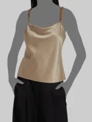 $276 Alice + Olivia Women's Beige Harmon Chain Strap Satin Camisole Top Size S