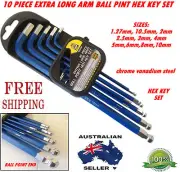 10 PCS EXTRA LONG ARM BALL POINT END ALLEN HEX KEY WRENCH HARDWARE HAND TOOL SET