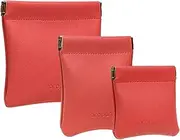 Pack of 3 -Aropana Leather Travel Organiser Earphone AirPods Case Cosmetic Makeup Pouch Jewellery Bag Contact Lens Pouch Card Holder Mini Wallet for Men & Women, Classic Red, S(8cm x 7.5cm), M(8.5cm x