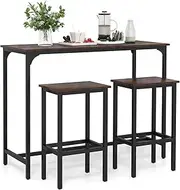 Giantex 3-Piece Dining Table Set, 120cm Industrial Counter-Height Kitchen Table & 2 Bar Stools, High Top Rectangular Pub Table & Chairs for Dining Room Small Place Apartment Breakfast Nook Bistro