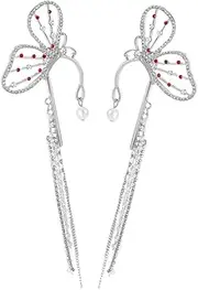 [LIFKOME] 1 Pair Tassel Ear Cuff Earrings for Women Non Piercing Butterfly Earring Cuffs Crystal Tassel Ear Bone Clip Fashion Earrings for Women