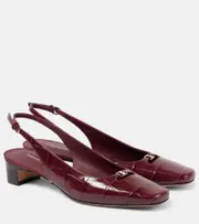 [Ferragamo] Ferragamo Croc-effect leather slingback pumps UK 5.5 burgundy