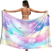 [RPLIFE] Pastel Clouds Hearts Sarong Coverups for Women, Summer Long Sarong, Large, Pastel Clouds Hearts, Medium