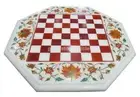 21"x21" White Marble Octagon Chess Inlaid Side Coffee Table Top Christmas Gifts